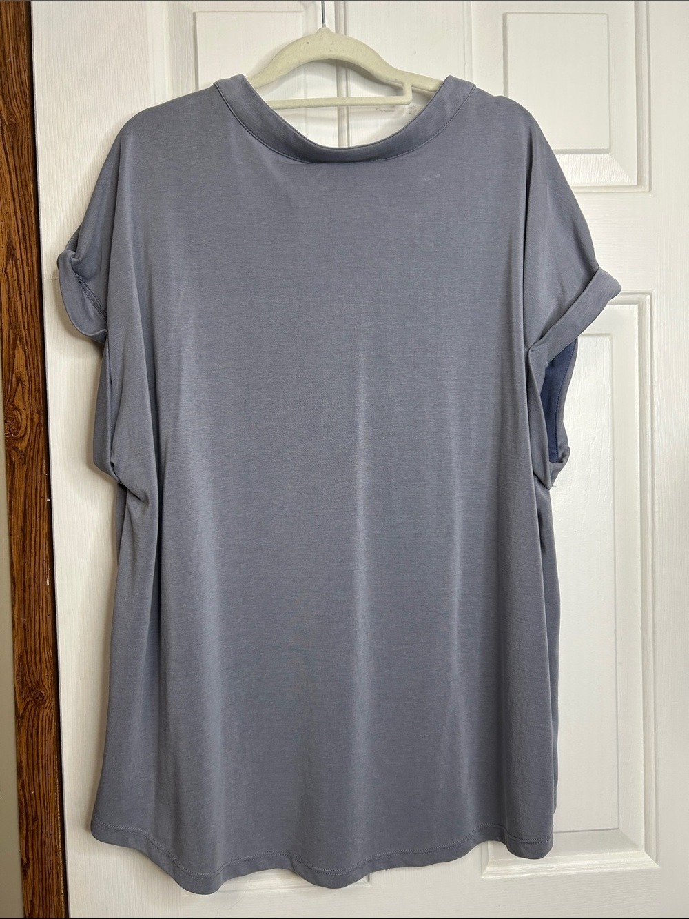 CG Sport Relaxed V-Neck Short Sleeve Blouse in Dusty Blue Gray - Picture 4 of 5